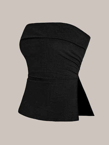 Women'S Sexy Off-Shoulder Tube Top - Solid Color Stretchy Crop Top for Casual & Formal Wear, All-Season Versatile Sleeveless Blouse, Crop Top Blouse