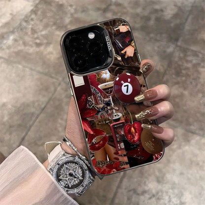 Gorgeous Lip Print Leopard Cherry Blossom Pattern Suitable for TPU Case for iPhone 16 Pro Max, iPhone 15 Pro Max/14/16 Plus/13 Pro/12/11/X/XR/XS Max Durable Anti-Drop Colorful Silvery PC Protective Cover High Aesthetic Design